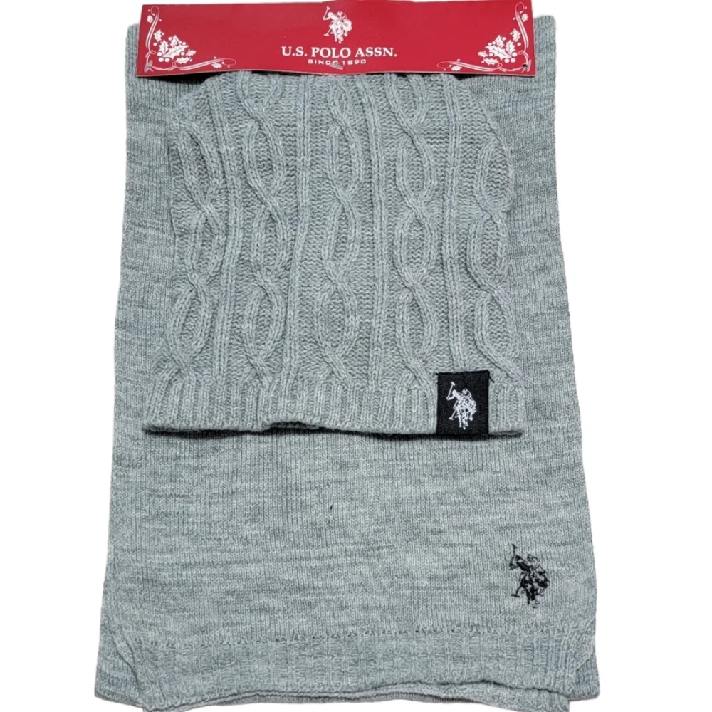 US Polo Assn. Gray Scarf & Beanie Hat Set One‎ Size
